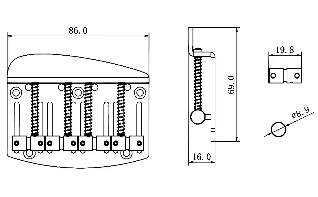 GB1020 4-String Hard Tail Fixed Brass Bass Bridge