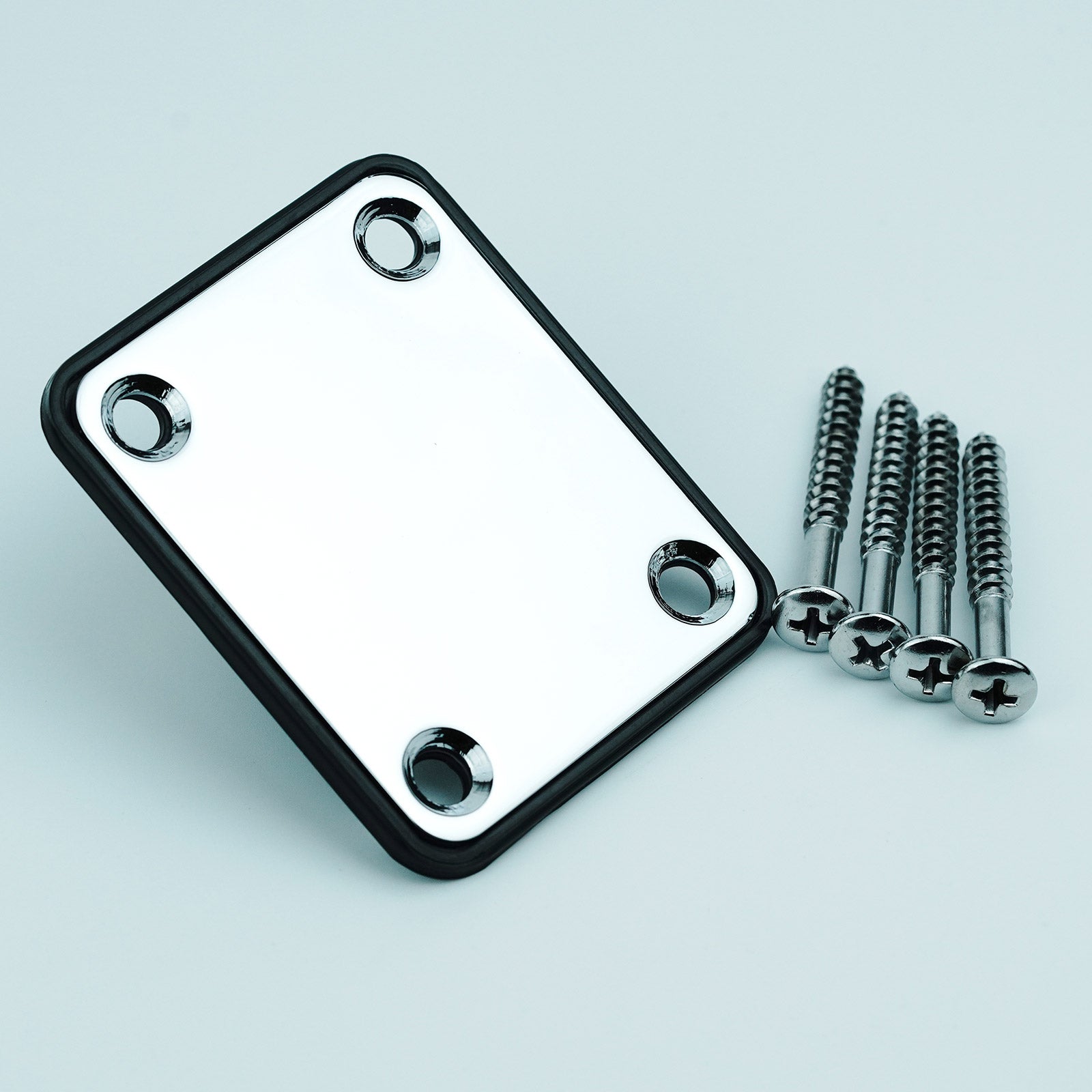 Placa de Cuello R-1001 4 Agujeros para Guitarra o Bajo Fender Strat Tele Reemplazo Cromado